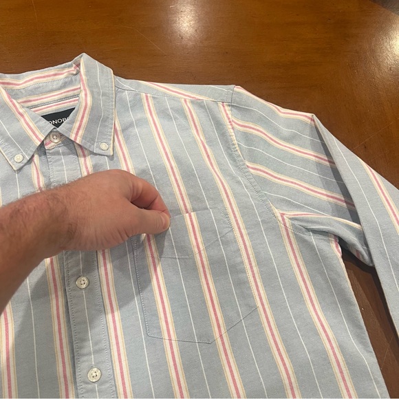 Bonobos Men’s Slim Fit Oxford Button Down Shirt Blue Stripe Medium Long-Sleeve - Picture 5 of 16